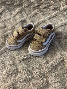 Toddler Glitter Velcro Vans in Gold